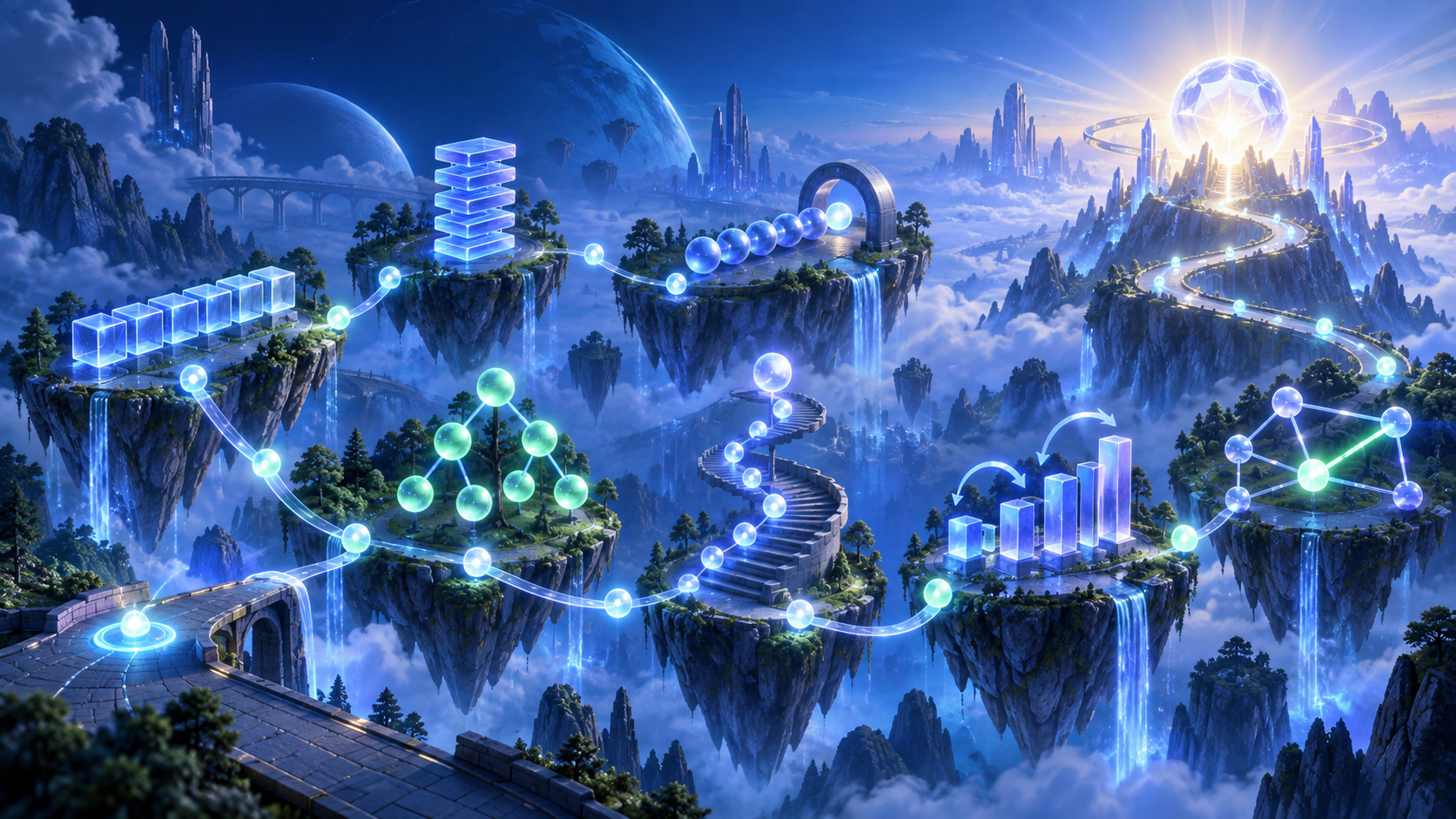 数组、栈、树与图节点相连的算法知识网络场景